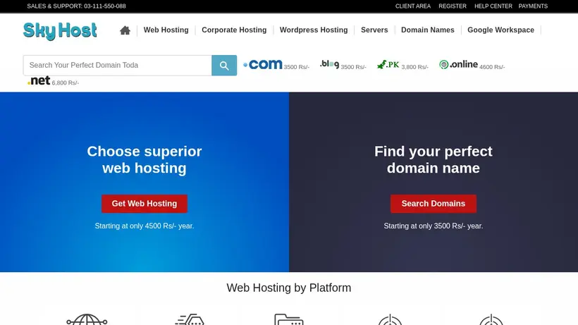 SkyHost.pk homepage screenshot