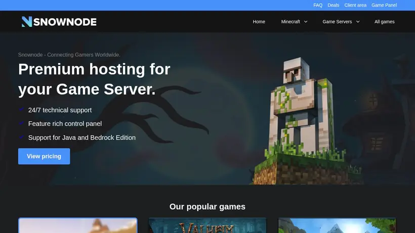 Snownode homepage screenshot