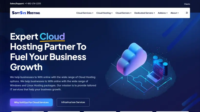 SoftSys Hosting homepage screenshot