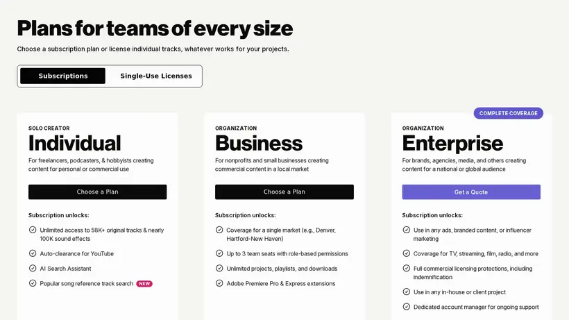 Soundstripe homepage screenshot