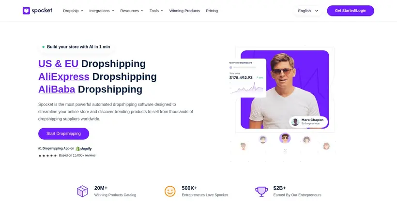 Spocket homepage screenshot