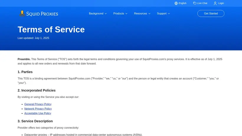 Squid Proxies homepage screenshot