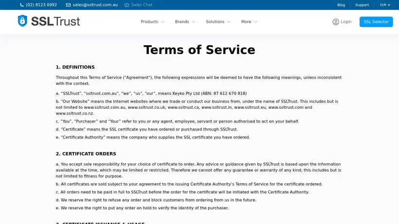 SSLTrust.com.au homepage screenshot