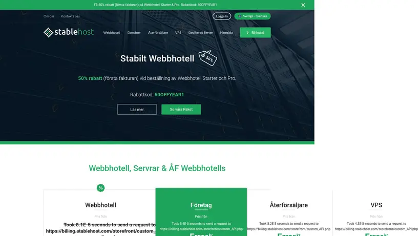 StableHost.se homepage screenshot