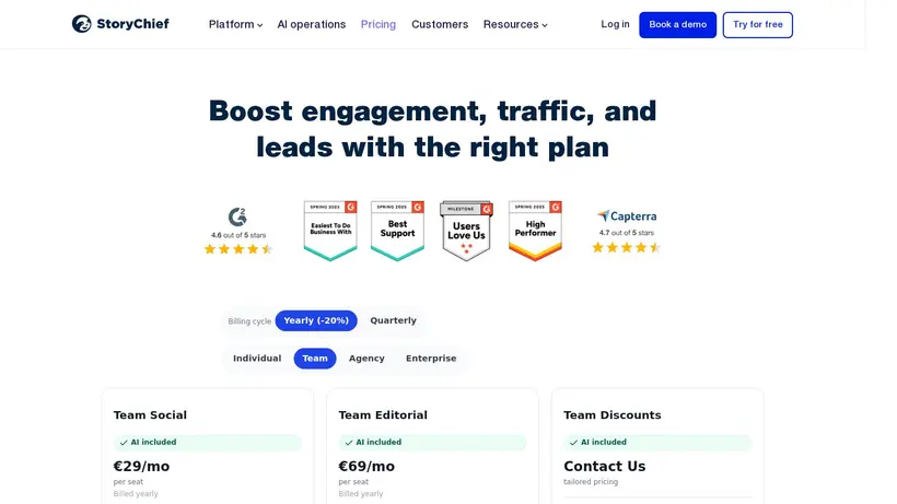 Story Chief homepage screenshot