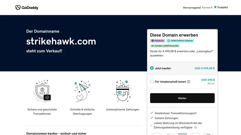 Strike Hawk homepage screenshot