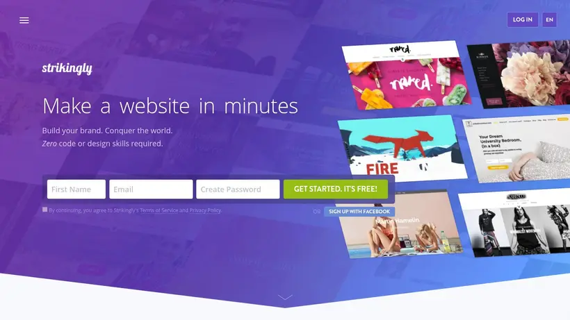 Strikingly homepage screenshot