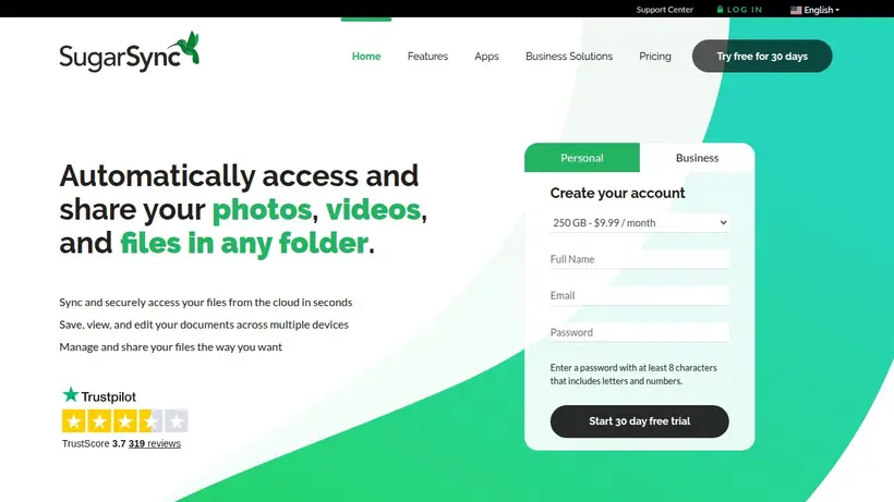 SugarSync homepage screenshot
