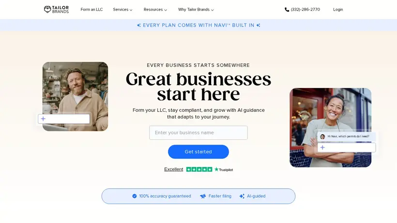Tailor Brands homepage screenshot