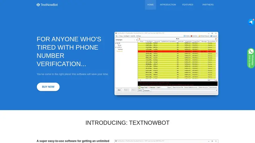 Text Now Bot homepage screenshot