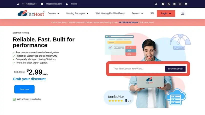 Tezhost homepage screenshot