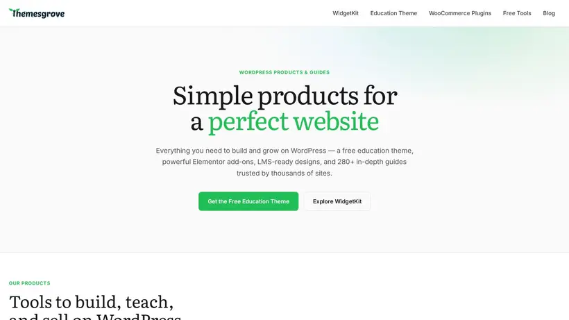 Themes Grove homepage screenshot