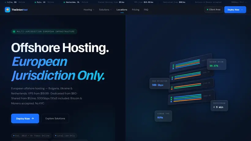 TheOnionHost homepage screenshot
