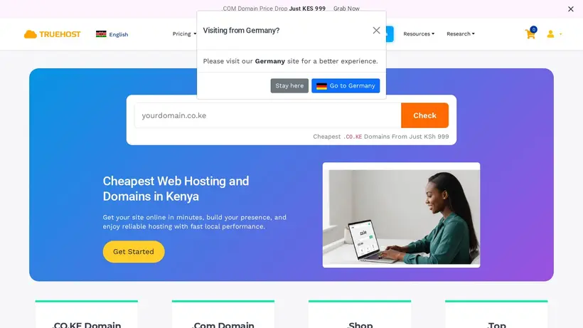 Truehost Cloud Kenya homepage screenshot