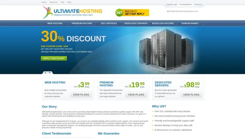 Ultimate Hosting Solutions homepage screenshot