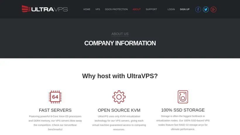 UltraVPS homepage screenshot