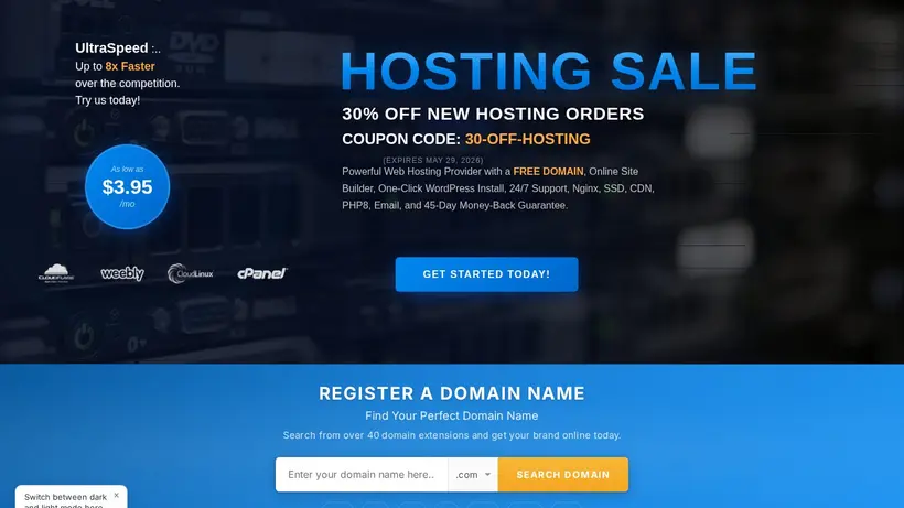 Ultra Web Hosting homepage screenshot