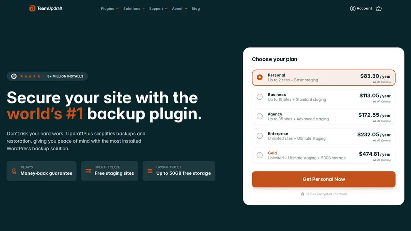 UpdraftPlus homepage screenshot