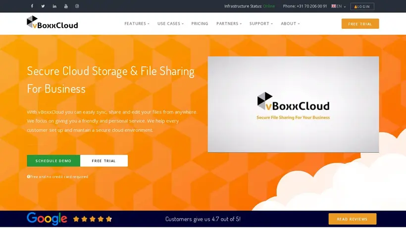 vBoxx Cloud homepage screenshot