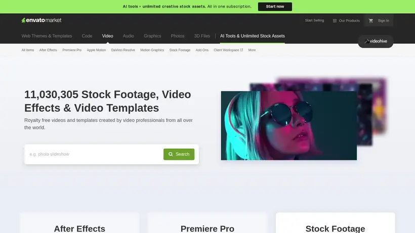 Video Hive homepage screenshot