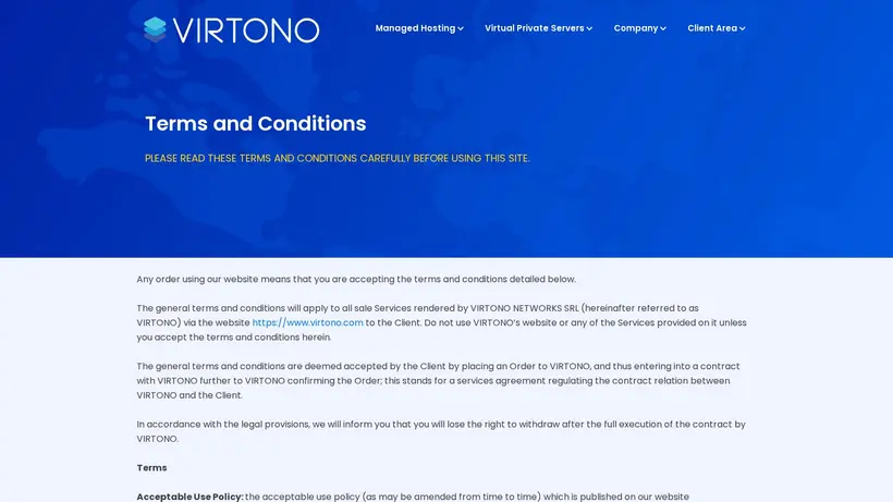 Virtono homepage screenshot