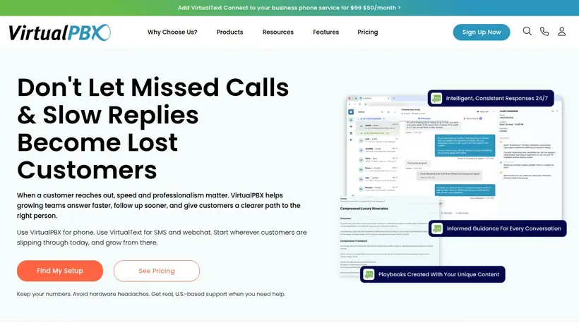 Virtual PBX homepage screenshot