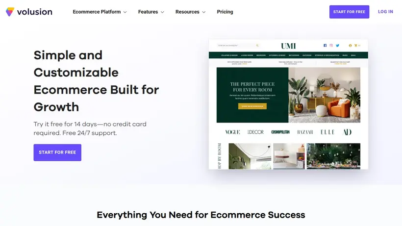 Volusion homepage screenshot