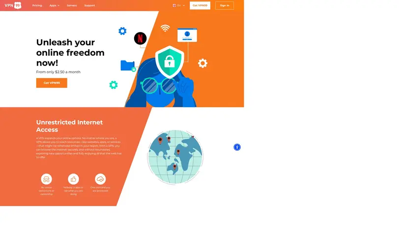 VPN99 homepage screenshot
