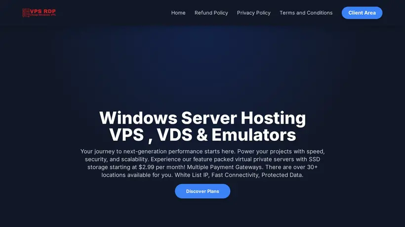 VPS RDP homepage screenshot