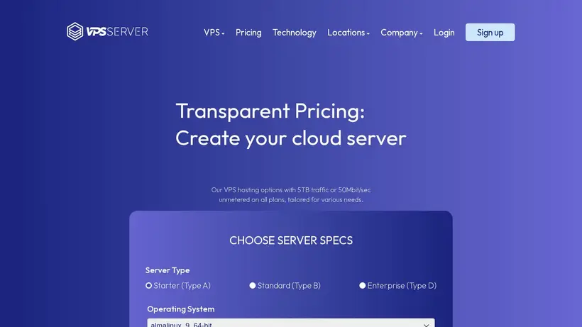 VPSServer homepage screenshot