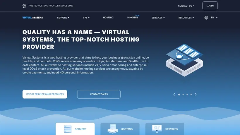 Virtual Systems homepage screenshot