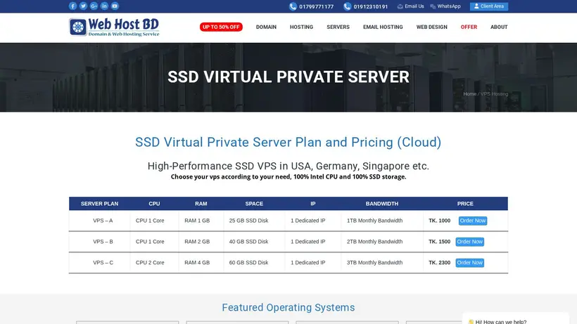 Web Host BD homepage screenshot