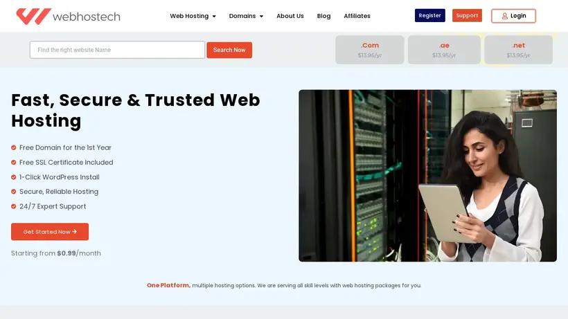Web Hostech homepage screenshot