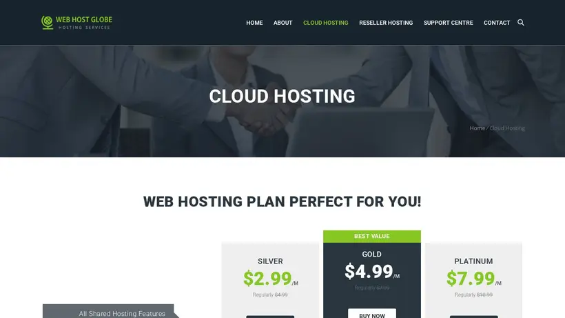 WebHostGlobe homepage screenshot