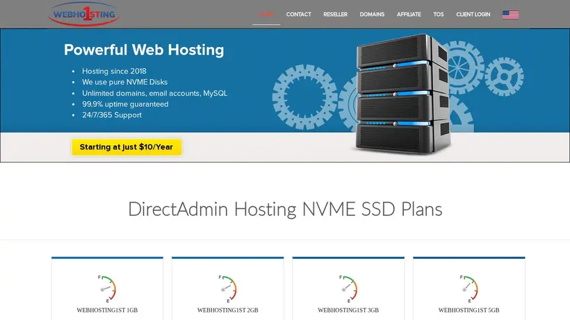 Web Hosting 1 ST homepage screenshot
