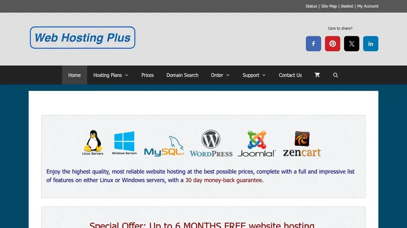 Web Hosting Plus homepage screenshot