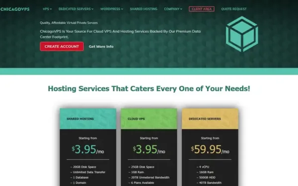 ChicagoVPS homepage screenshot