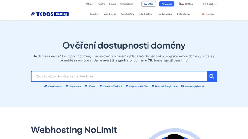 Wedos Czech homepage screenshot