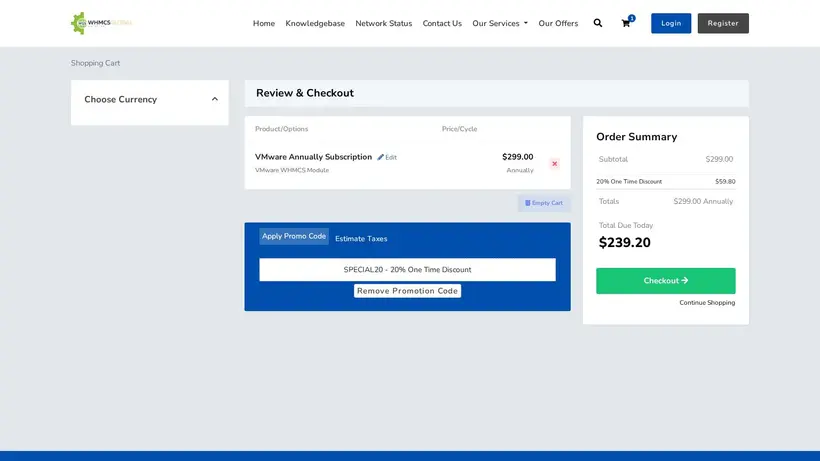 WHMCS Global Services homepage screenshot