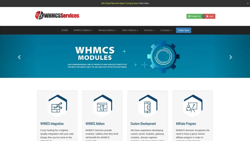 WHMCS Services homepage screenshot