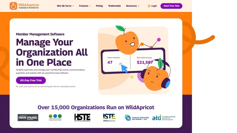 Wild Apricot homepage screenshot