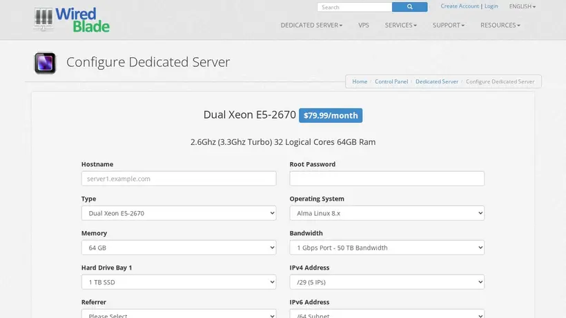 WiredBlade homepage screenshot