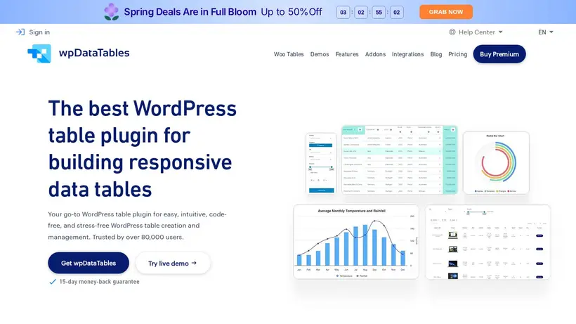 WP Data Tables homepage screenshot
