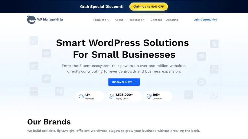 WP Manage Ninja homepage screenshot