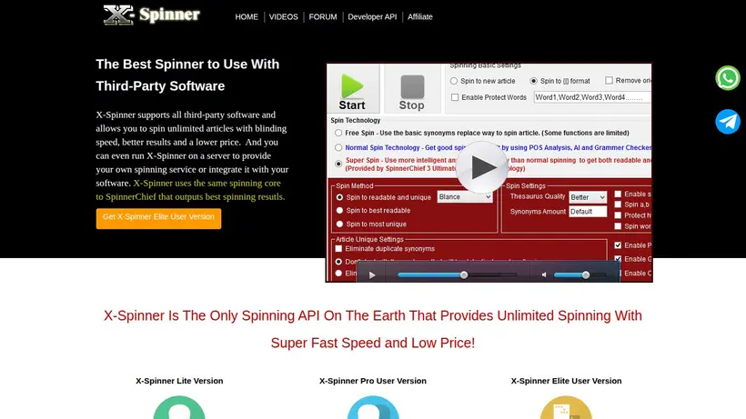 X-Spinner homepage screenshot