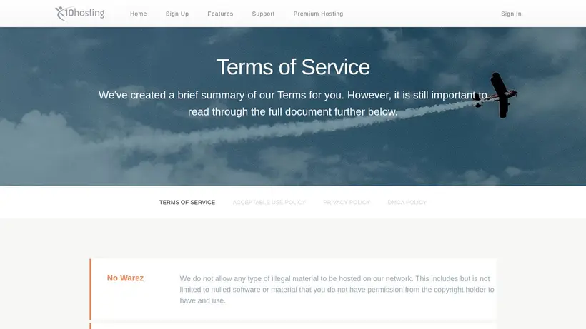X10Hosting homepage screenshot
