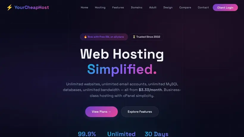 Your Cheap Host homepage screenshot