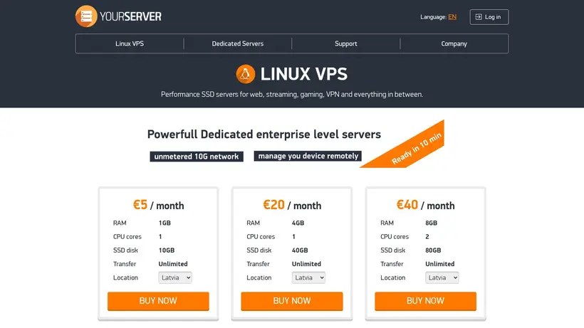 Your Server homepage screenshot