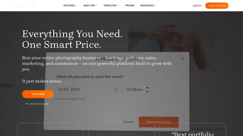 Zenfolio homepage screenshot