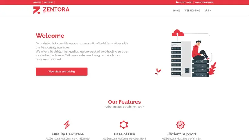 Zentora Hosting homepage screenshot